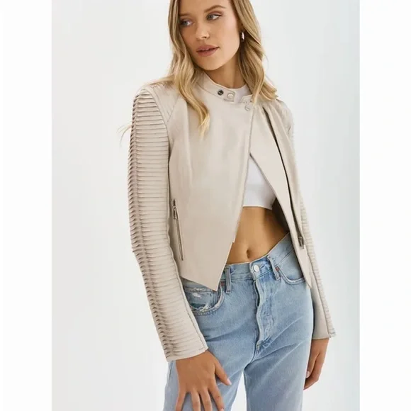 Lamarque Azra leather updated moto jacket sz S Ash Grey - Picture 5 of 6